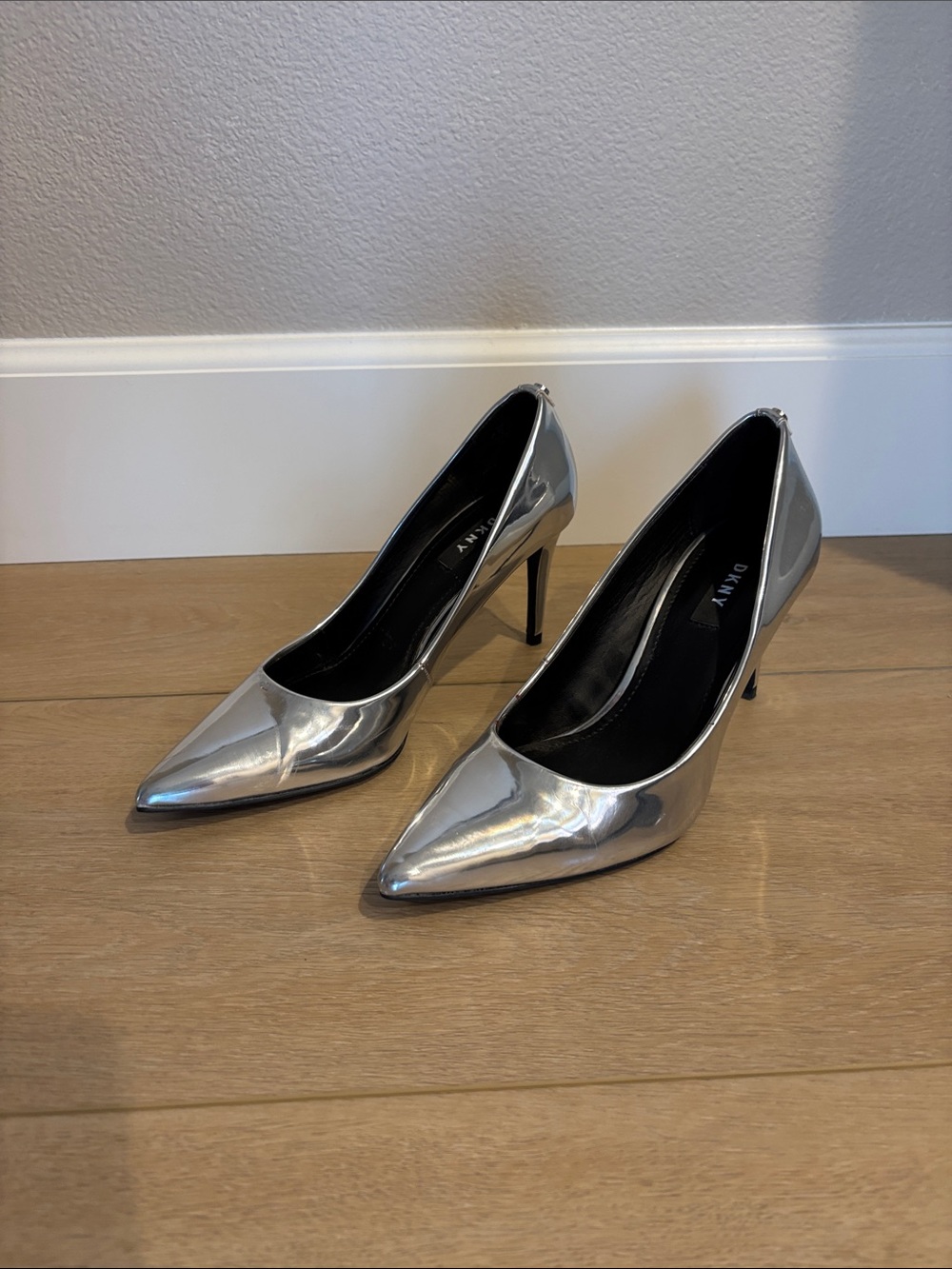 DKNY Letty Pump Metallic Silver Pointed Toe Stiletto Heels